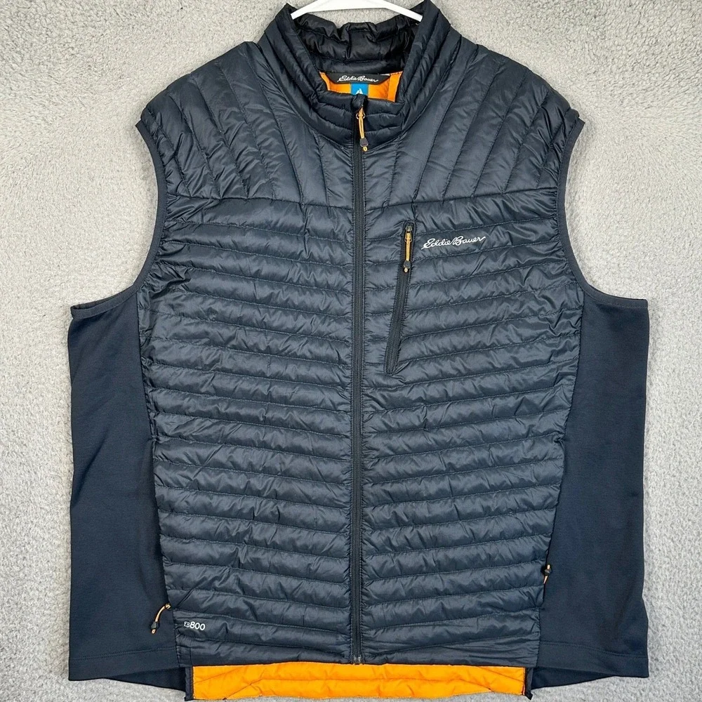 Eddie Bauer First Ascent Vest Mens 2XL Dark Grey Orange EB800 Down Hybrid Puffer